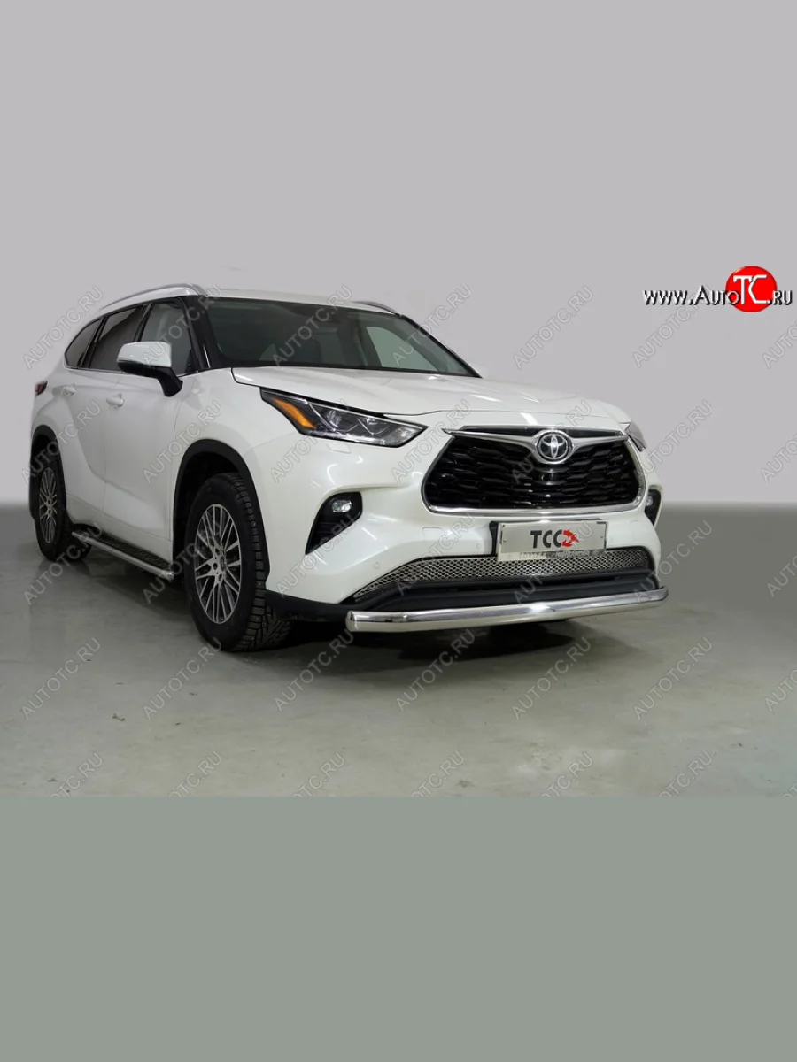 Защита переднего бампера нижняя овальная 75х42 мм ТСС Тюнинг Toyota Highlander XU70 (2020-2025) (нержавейка)  в Керчи Республика Крым