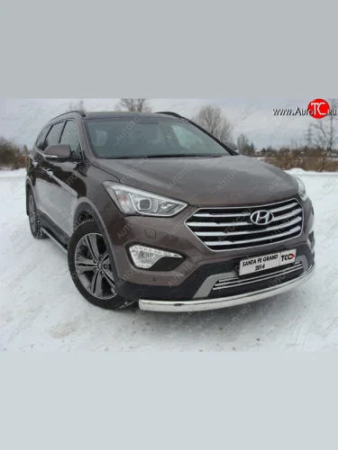 Защита переднего бампера нижняя овальная 75х42 мм ТСС Тюнинг (нержавейка) Hyundai Grand Santa Fe  1 DM (2013-2016) дорестайлинг