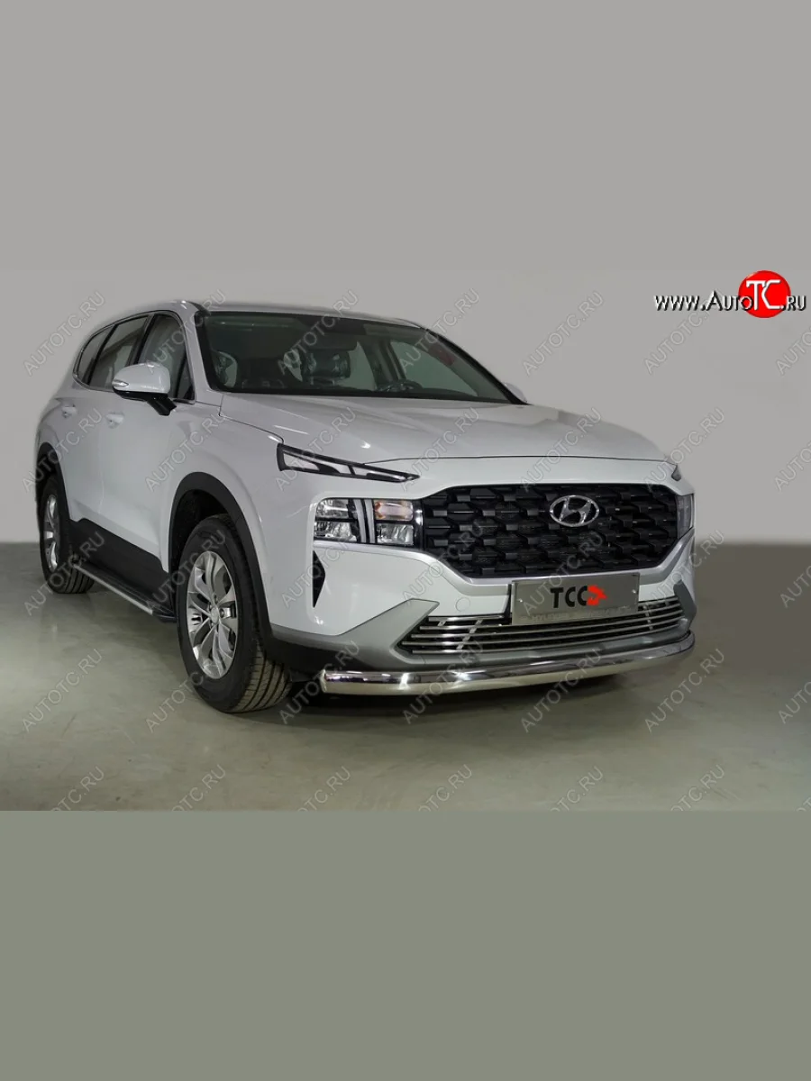 Защита переднего бампера нижняя овальная 75х42 мм ТСС Тюнинг Hyundai Santa Fe TM рестайлинг (2020-2022) (нержавейка)  в Перми Пермском крае