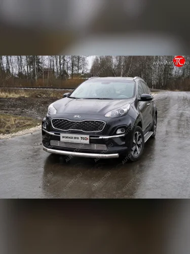 Защита переднего бампера нижняя овальная 75х42 мм ТСС Тюнинг (нержавейка) KIA Sportage  4 QL (2018-2022) рестайлинг