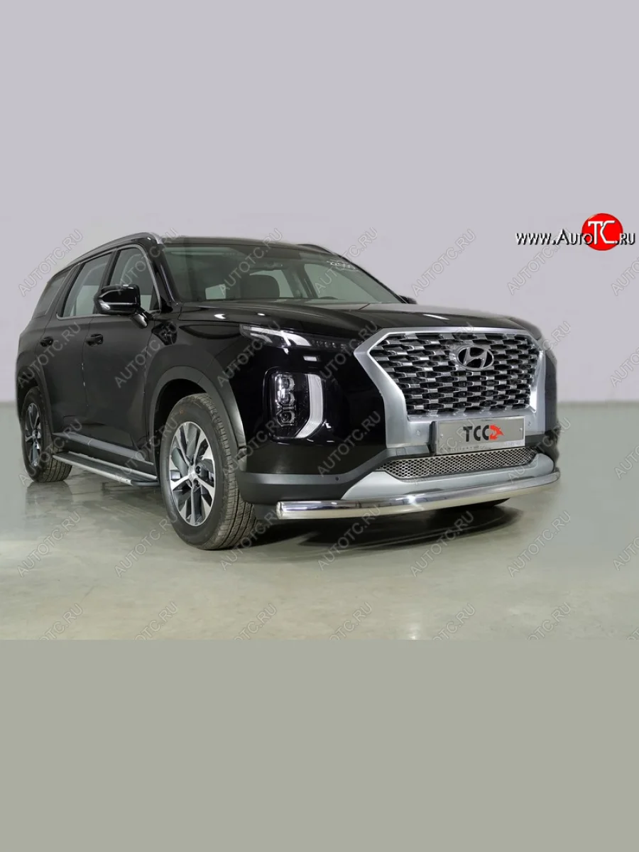 Защита переднего бампера нижняя овальная 75х42 мм ТСС Тюнинг Hyundai Palisade LX2 (2018-2022) (нержавейка)  в Самаре Самарской области