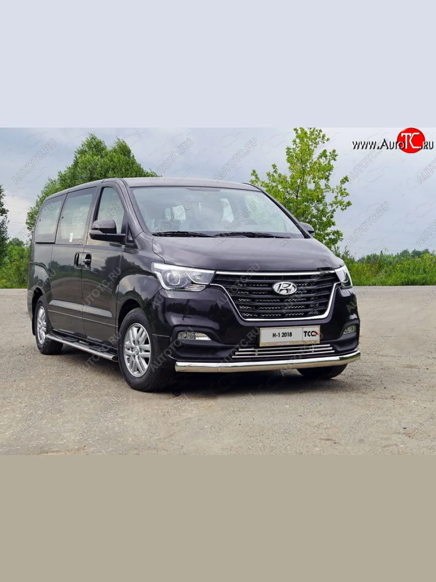 Защита переднего бампера нижняя овальная 75х42 мм ТСС Тюнинг Hyundai Starex/Grand Starex/H1 TQ 2-ой рестайлинг (2017-2022) (нержавейка)  в Керчи Республика Крым