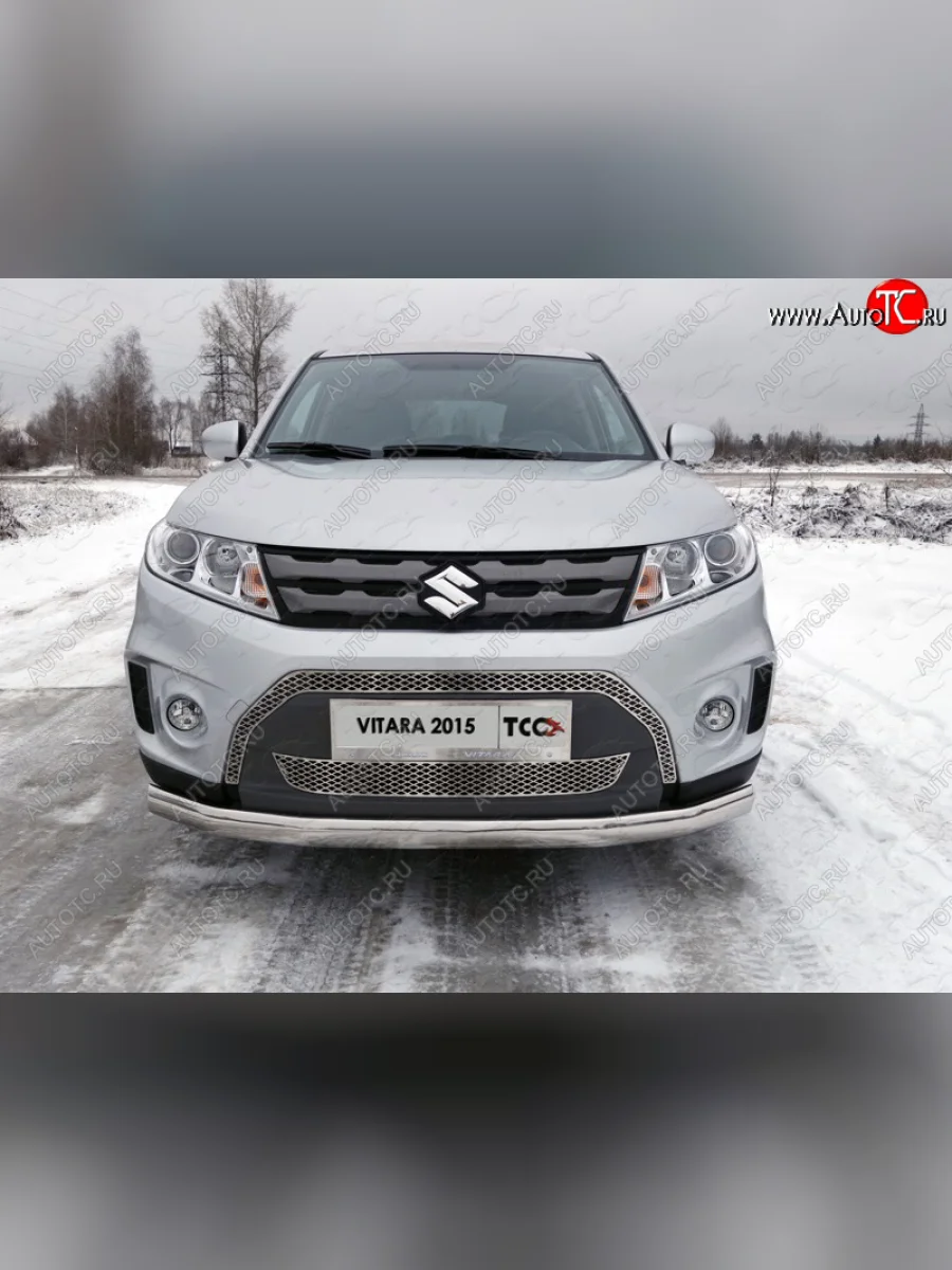 Защита переднего бампера нижняя овальная 75х42 мм ТСС Тюнинг  Suzuki Vitara (2015-2019) LY (нержавейка)  в Воронеже Воронежской области