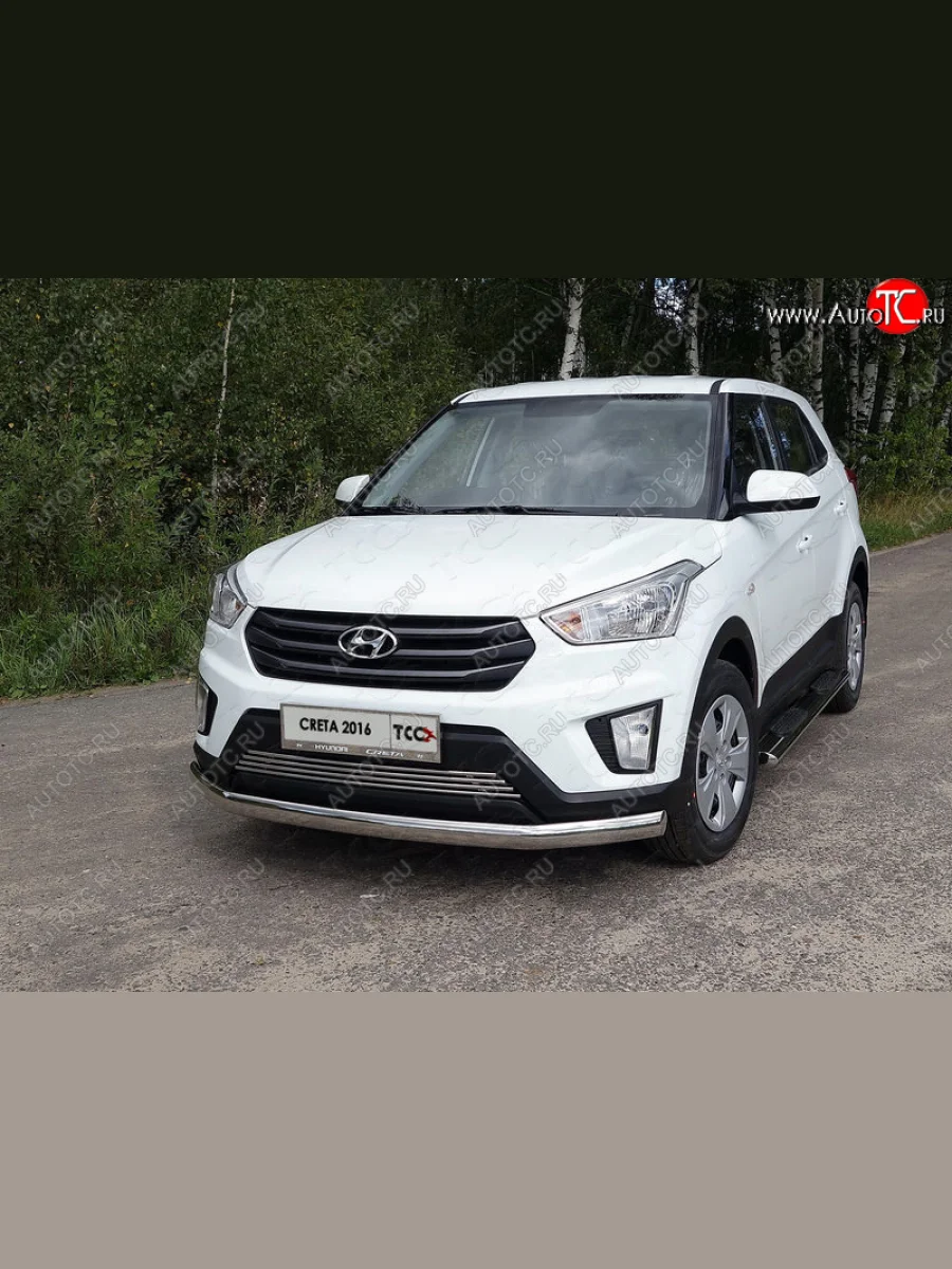 Защита переднего бампера нижняя овальная 75х42 мм ТСС Тюнинг Hyundai Creta GS дорестайлинг (2015-2019) (нержавейка)  в Керчи Республика Крым