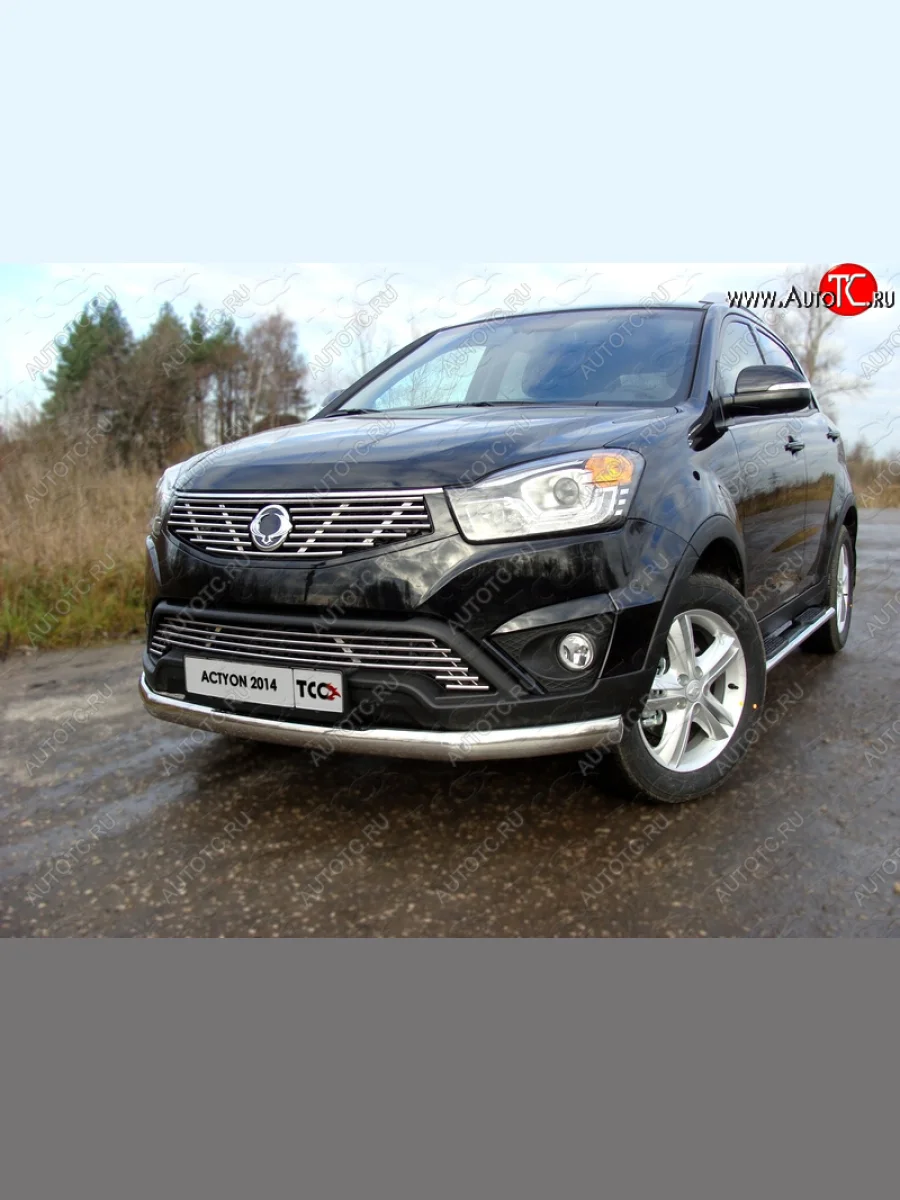 Защита переднего бампера нижняя овальная 75х42 мм ТСС Тюнинг SSANGYONG Actyon рестайлинг (2013-2021) (нержавейка)  с доставкой в г. Керчь