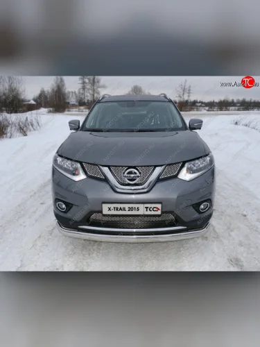 Защита переднего бампера нижняя овальная 75х42 мм ТСС Тюнинг (нержавейка) Nissan X-trail 3 T32 дорестайлинг (2013-2018)