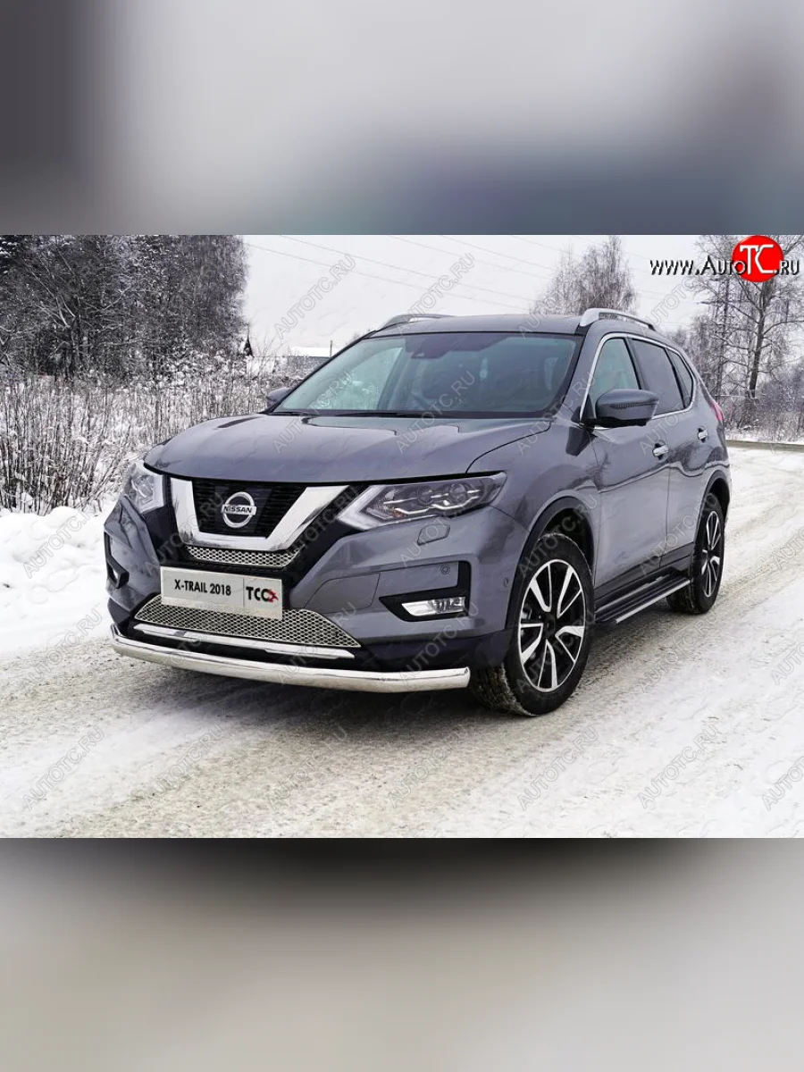 Защита переднего бампера нижняя овальная 75х42 мм ТСС Тюнинг Nissan X-trail 3 T32 рестайлинг (2017-2022) (нержавейка)  в Самаре Самарской области