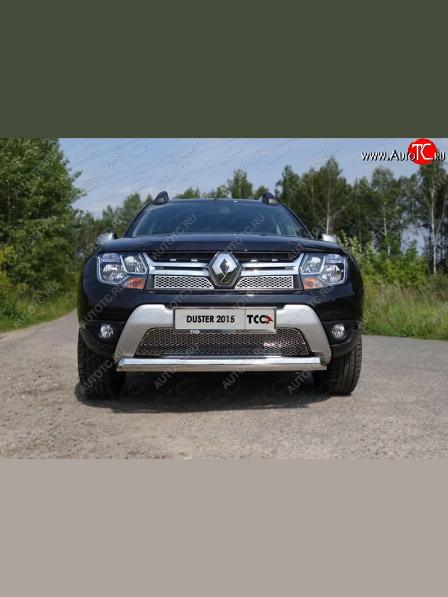 Защита переднего бампера нижняя овальная 75х42 мм ТСС Тюнинг Renault Duster HS рестайлинг (2015-2021) (нержавейка)  в Керчи Республика Крым