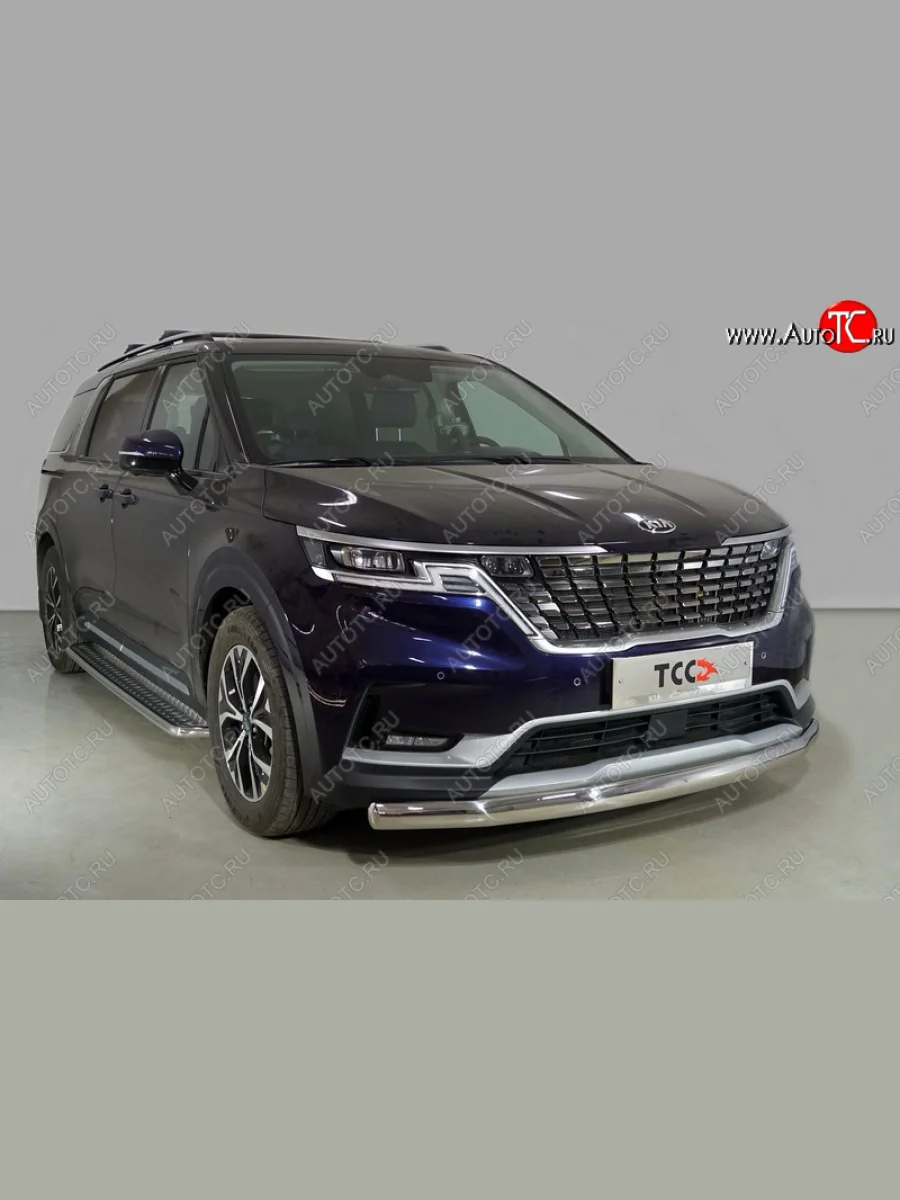 Защита переднего бампера нижняя овальная 75х42 мм ТСС Тюнинг KIA Carnival KA4 минивэн дорестайлинг (2020-2023) (нержавейка)  в Керчи Республика Крым