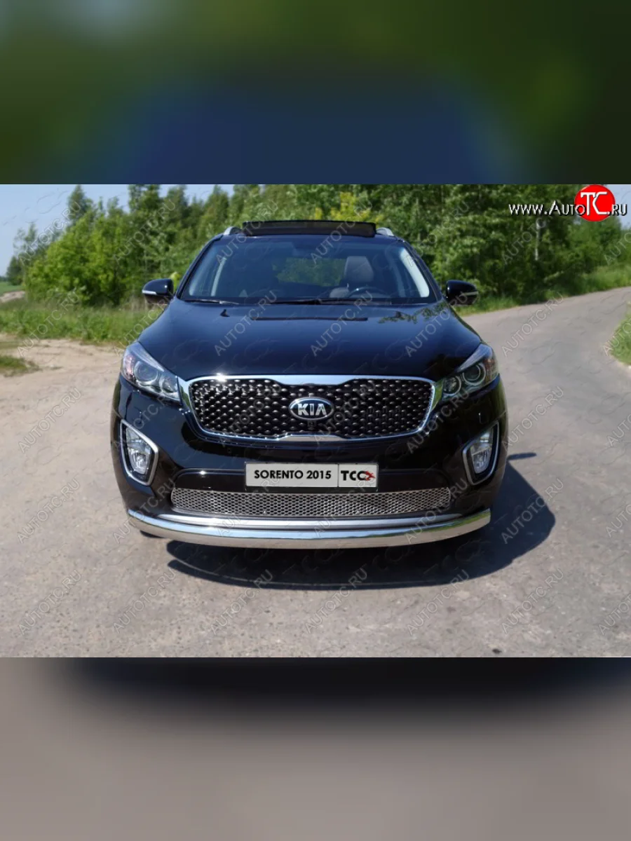 Защита переднего бампера нижняя овальная 75х42 мм ТСС Тюнинг KIA Sorento UM/Prime дорестайлинг (2014-2018) (нержавейка)  в Керчи Республика Крым