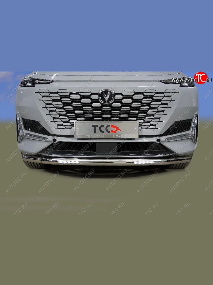 Защита переднего бампера нижняя с ДХО 60,3 мм ТСС Тюнинг Changan UNI-K (2020-2025) (нержавейка)  в Керчи Республика Крым