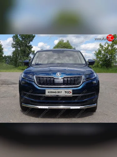 Защита переднего бампера нижняя с ДХО 60,3 мм ТСС Тюнинг (нержавейка) Skoda Kodiaq 1 NS7 дорестайлинг (2017-2021)