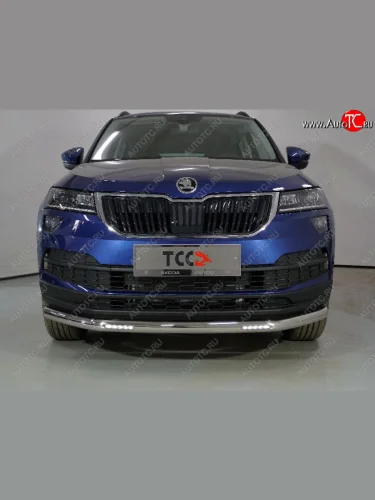 Защита переднего бампера нижняя с ДХО 60,3 мм ТСС Тюнинг (нержавейка) Skoda Karoq NU7 рестайлинг (2020-2025)