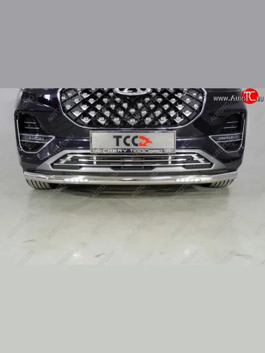 Защита переднего бампера нижняя с ДХО 60,3 мм ТСС Тюнинг (нержавейка) Chery Tiggo 8 PRO (2021-2025)