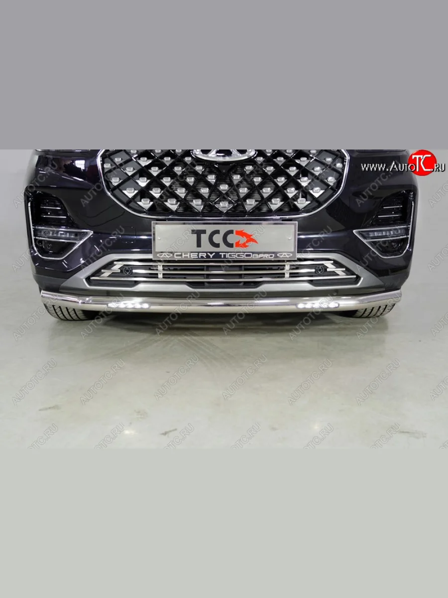 Защита переднего бампера нижняя с ДХО 60,3 мм ТСС Тюнинг Chery Tiggo 8 PRO (2021-2025) (нержавейка)  в Керчи Республика Крым