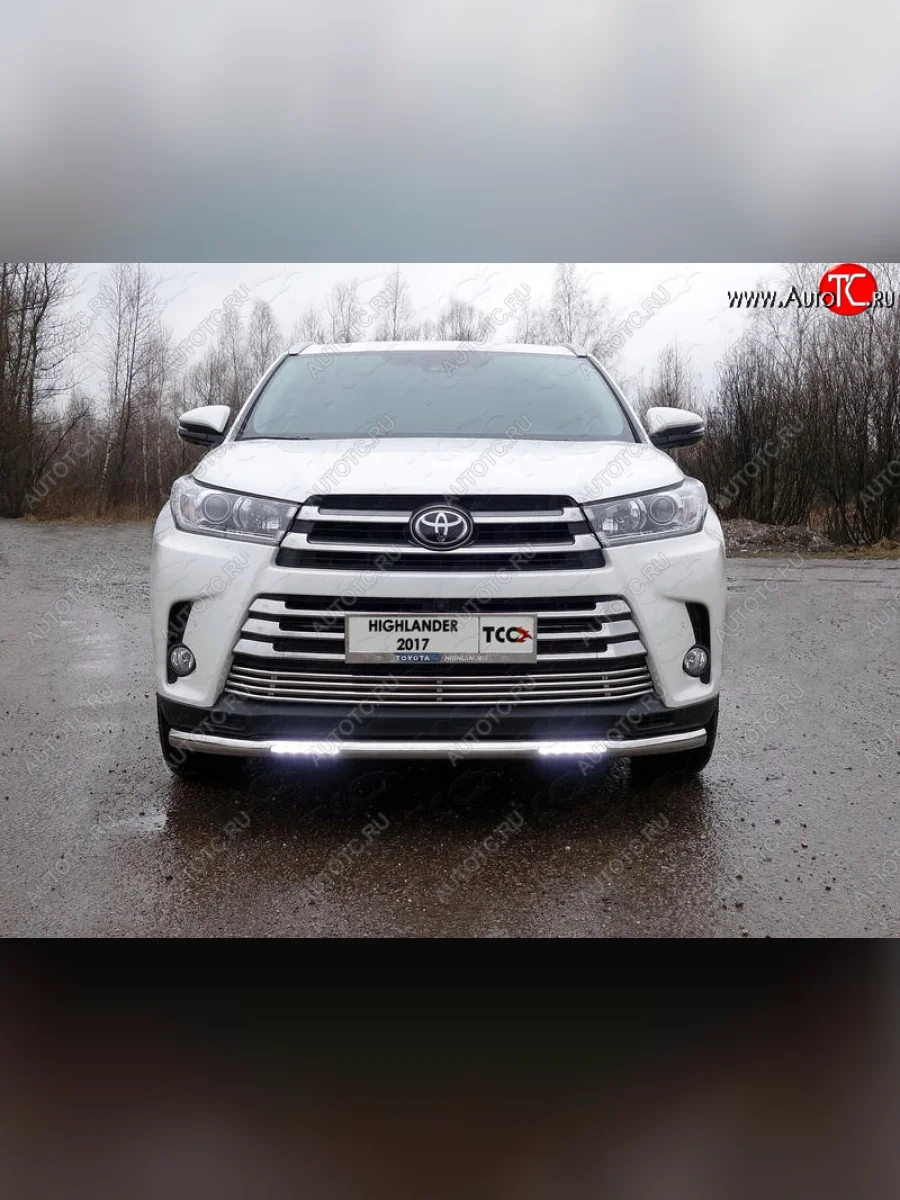 Защита переднего бампера нижняя с ДХО 60,3 мм ТСС Тюнинг  Toyota Highlander (2016-2020) XU50 (нержавейка)  в Воронеже Воронежской области