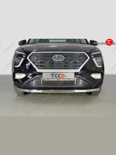 Защита переднего бампера нижняя с ДХО 60,3 мм ТСС Тюнинг (нержавейка) Hyundai Creta SU (2020-2022)