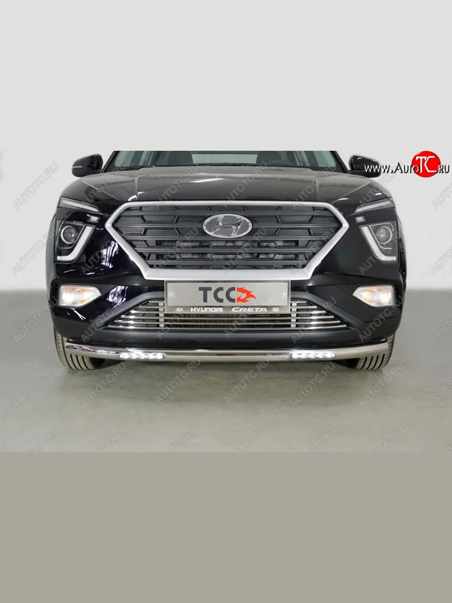 Защита переднего бампера нижняя с ДХО 60,3 мм ТСС Тюнинг  Hyundai Creta (2020-2022) SU (нержавейка)  в Воронеже Воронежской области