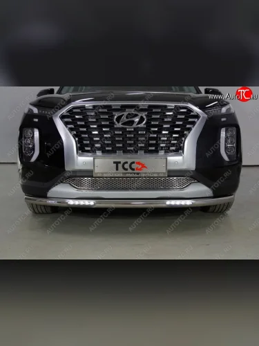 Защита переднего бампера нижняя с ДХО 60,3 мм ТСС Тюнинг (нержавейка) Hyundai Palisade LX2 (2018-2022)