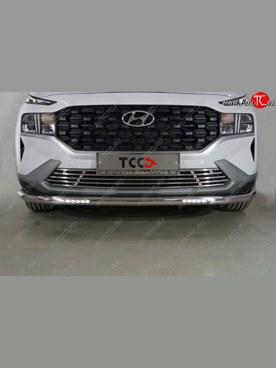 Защита переднего бампера нижняя с ДХО 60,3 мм ТСС Тюнинг Hyundai Santa Fe TM рестайлинг (2020-2022) (нержавейка)  в Самаре Самарской области