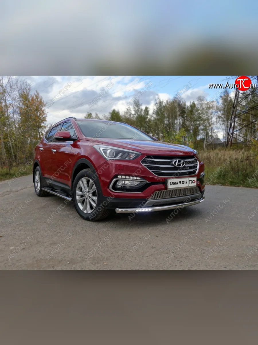 Защита переднего бампера нижняя с ДХО 60,3 мм ТСС Тюнинг Hyundai Santa Fe DM рестайлинг (2015-2019) (нержавейка)  в Самаре Самарской области