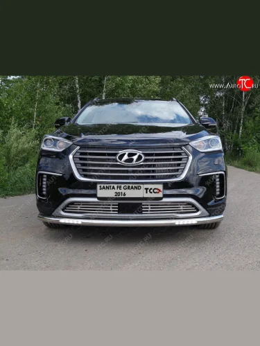 Защита переднего бампера нижняя с ДХО 60,3 мм ТСС Тюнинг (нержавейка) Hyundai Grand Santa Fe  1 DM (2016-2018) рестайлинг