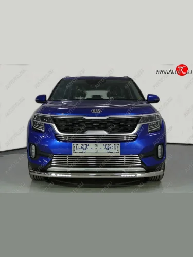 Защита переднего бампера нижняя с ДХО 60,3 мм ТСС Тюнинг (нержавейка) KIA Seltos SP2 дорестайлинг (2019-2022)