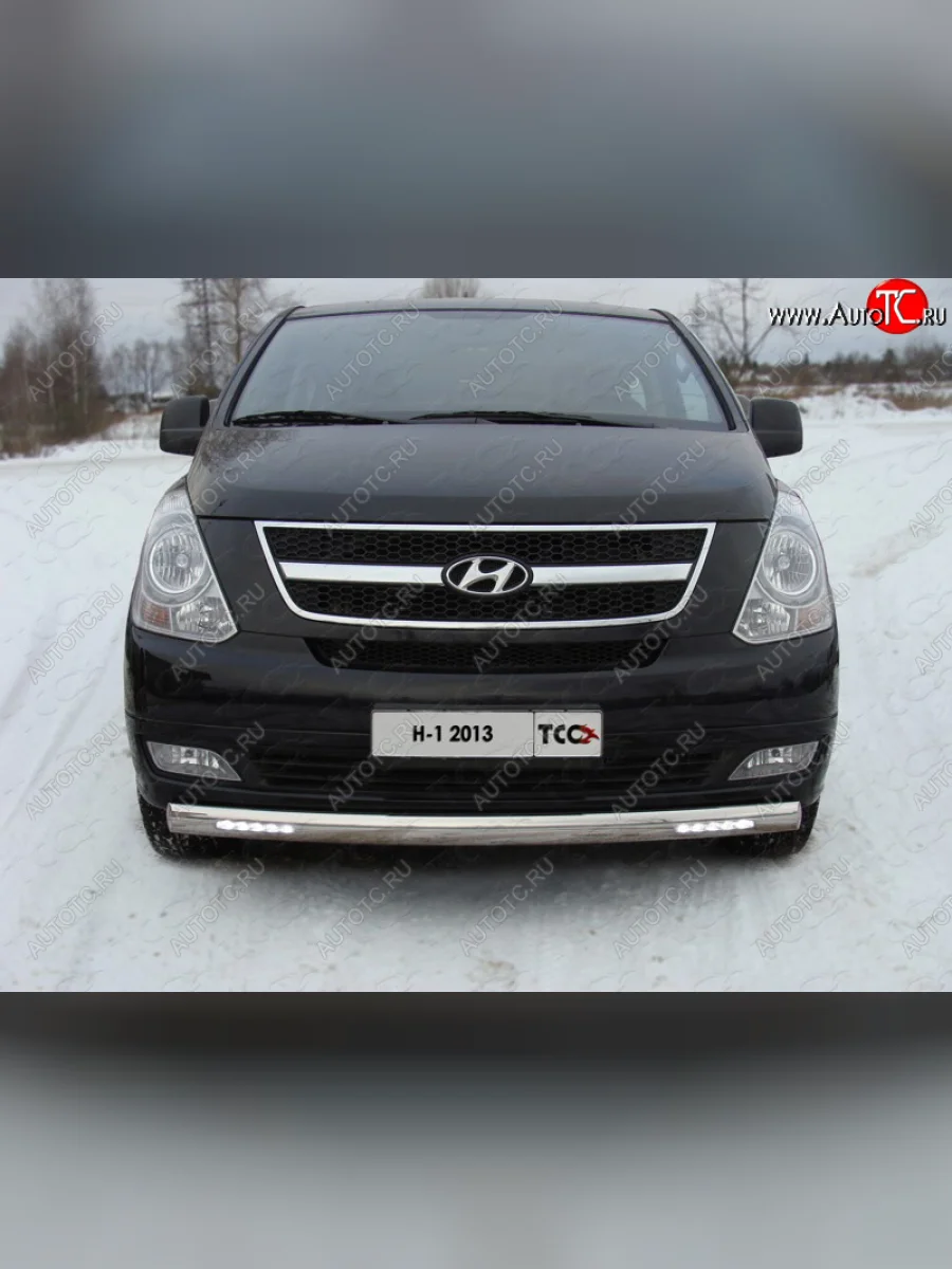 Защита переднего бампера нижняя с ДХО 75х42 мм ТСС Тюнинг Hyundai Starex/Grand Starex/H1 TQ рестайлинг (2014-2018) (нержавейка)  в Самаре Самарской области