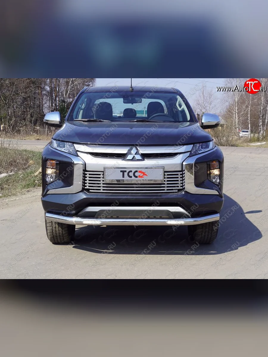 Защита переднего бампера нижняя с ДХО 76,1 мм ТСС Тюнинг Mitsubishi L200 5 KK,KL рестайлинг (2018-2022) (нержавейка)  в Воронеже Воронежской области