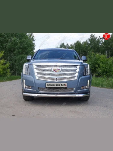 Защита переднего бампера нижняя с ДХО 76,1 мм ТСС Тюнинг (нержавейка) Cadillac Escalade GMTK2 джип 5 дв. короткая база (2015-2020)