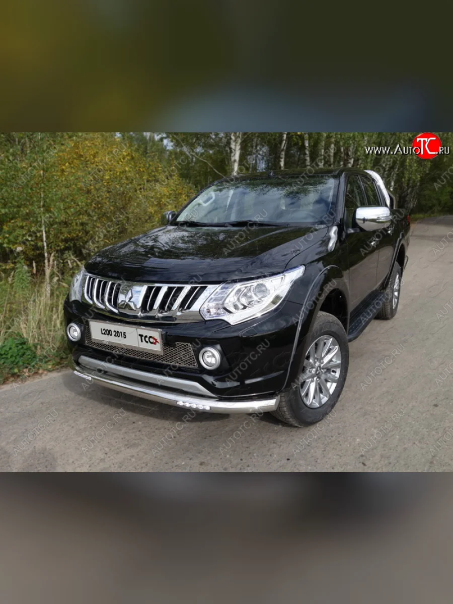 Защита переднего бампера нижняя с ДХО 76,1 мм ТСС Тюнинг Mitsubishi L200 5 KK,KL дорестайлинг (2015-2019) (нержавейка)  в Перми Пермском крае