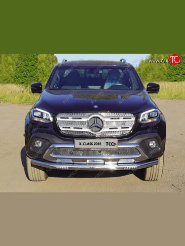 Защита переднего бампера нижняя с ДХО 76,1 мм ТСС Тюнинг (нержавейка) Mercedes-Benz X class  W470 (2017-2020)