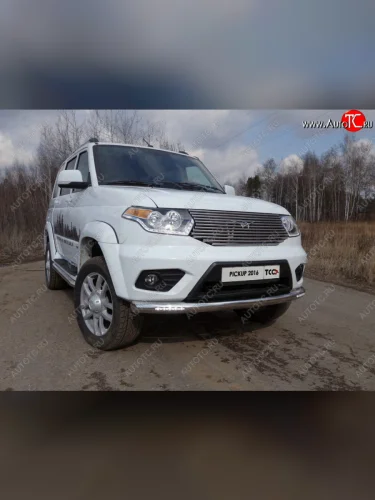 Защита переднего бампера нижняя с ДХО 76,1 мм ТСС Тюнинг (нержавейка) Уаз Патриот 23632 2-ой рестайлинг пикап (2016-2025)