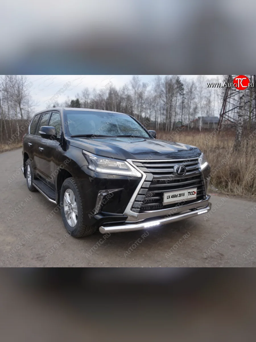 Защита переднего бампера нижняя с ДХО 76,1 мм ТСС Тюнинг Lexus LX570 J200 2-ой рестайлинг (2015-2022) (нержавейка)  в Самаре Самарской области