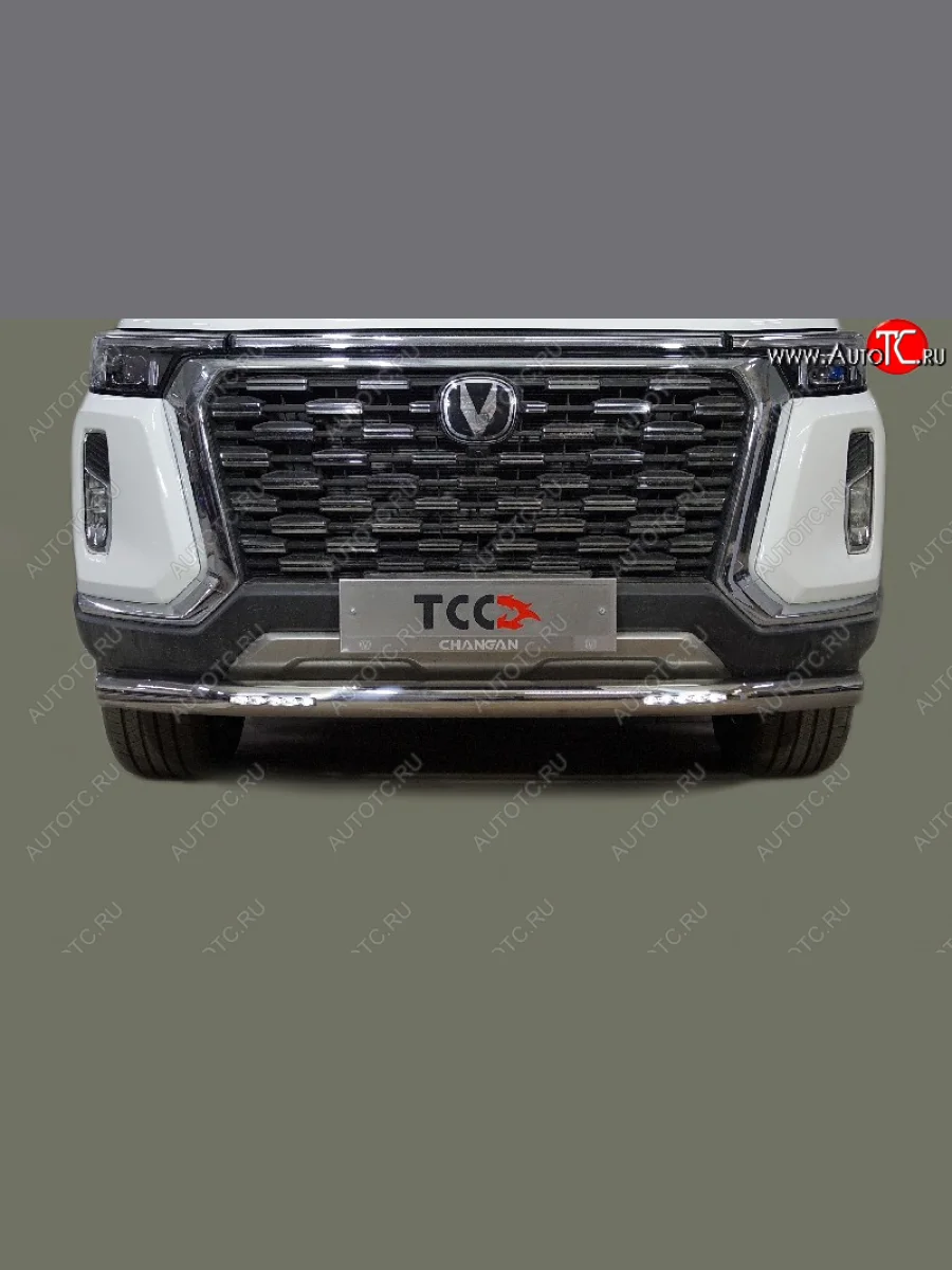 Защита переднего бампера нижняя с ДХО 76,1 мм ТСС Тюнинг Changan Hunter Plus пикап (2022-2025) (нержавейка)  в Перми Пермском крае