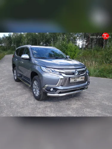 Защита переднего бампера нижняя с ДХО 76,1 мм ТСС Тюнинг (нержавейка) Mitsubishi Pajero Sport QE дорестайлинг (2015-2021)