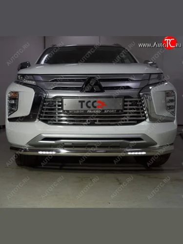 Защита переднего бампера нижняя с ДХО 76,1 мм ТСС Тюнинг (нержавейка) Mitsubishi Pajero Sport QF рестайлинг (2019-2022)
