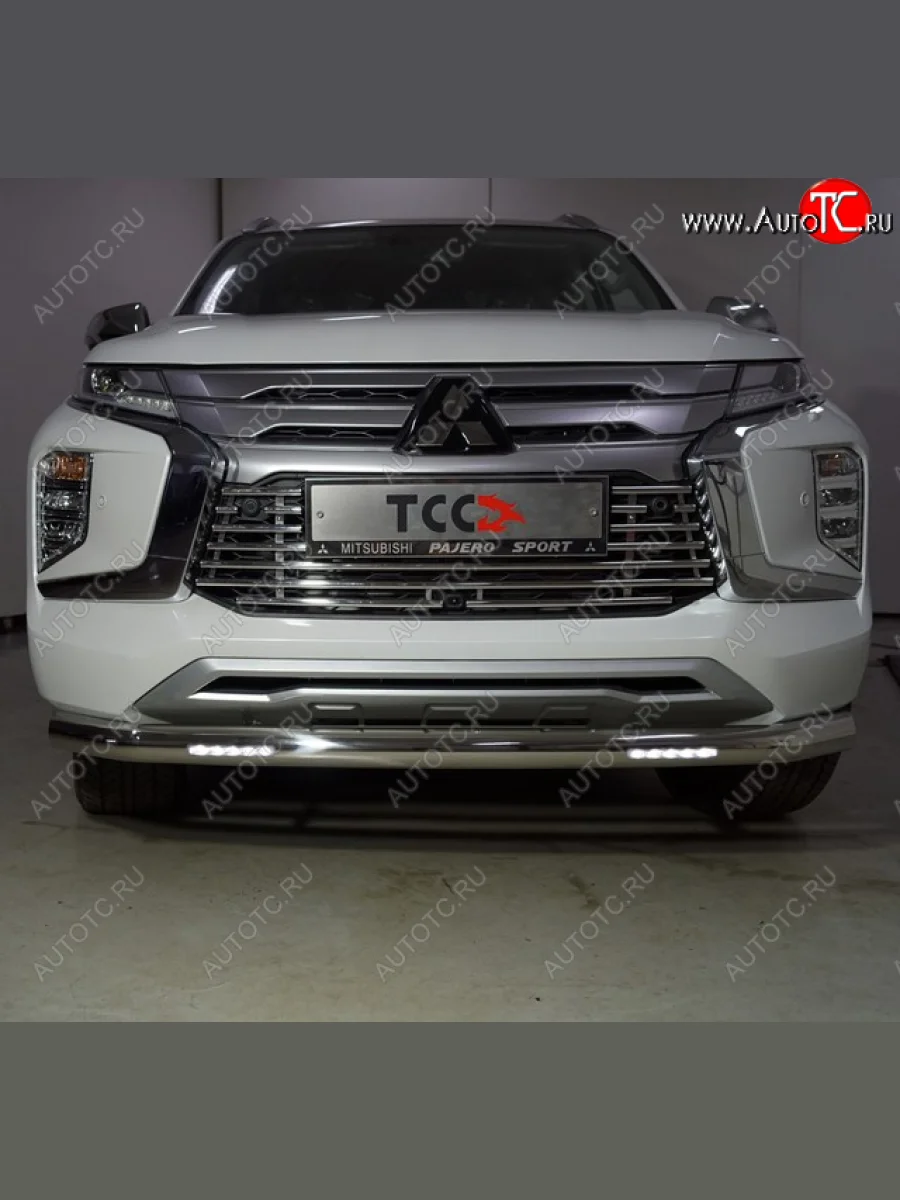 Защита переднего бампера нижняя с ДХО 76,1 мм ТСС Тюнинг Mitsubishi Pajero Sport QF рестайлинг (2019-2022) (нержавейка)  в Перми Пермском крае