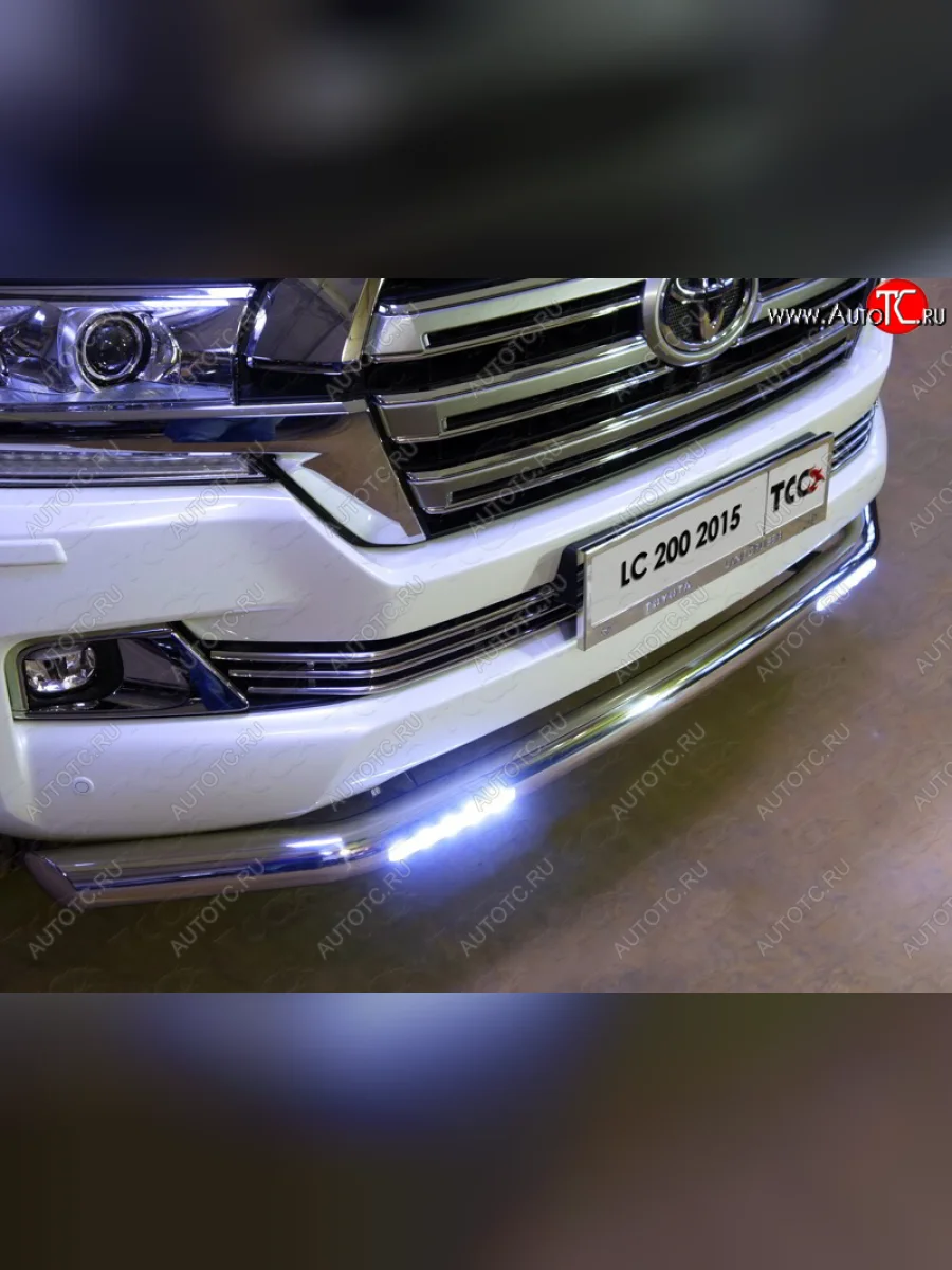Защита переднего бампера нижняя с ДХО 76,1 мм ТСС Тюнинг Toyota Land Cruiser 200 2-ой рестайлинг (2015-2021) (нержавейка)  в Керчи Республика Крым