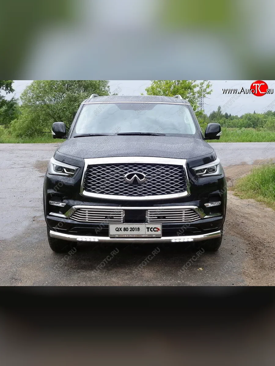 Защита переднего бампера нижняя с ДХО 76,1 мм ТСС Тюнинг INFINITI QX80 Z62 2-ой рестайлинг (2018-2024) (нержавейка)  с доставкой в г. Керчь