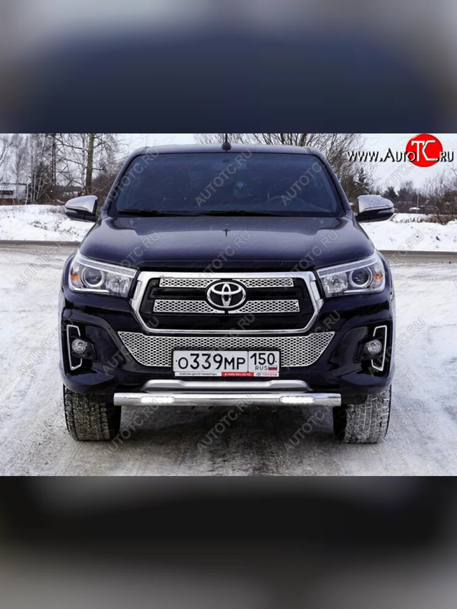 Защита переднего бампера нижняя с ДХО 76,1 мм ТСС Тюнинг Toyota Hilux AN120 1-ый рестайлинг (2017-2020) (нержавейка)  в Самаре Самарской области