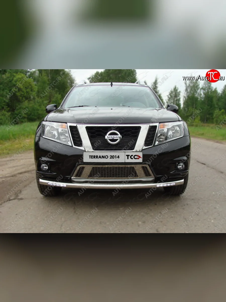 Защита переднего бампера нижняя с ходовыми огнями 60,3 мм ТСС Тюнинг Nissan Terrano D10 дорестайлинг (2013-2016) (нержавейка)  в Перми Пермском крае