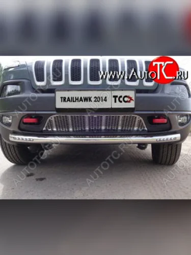 Защита переднего бампера (Trailhawk, 60,3 мм ДХО) ТСС Тюнинг (нержавейка) Jeep Cherokee  KL (2014-2017) дорестайлинг