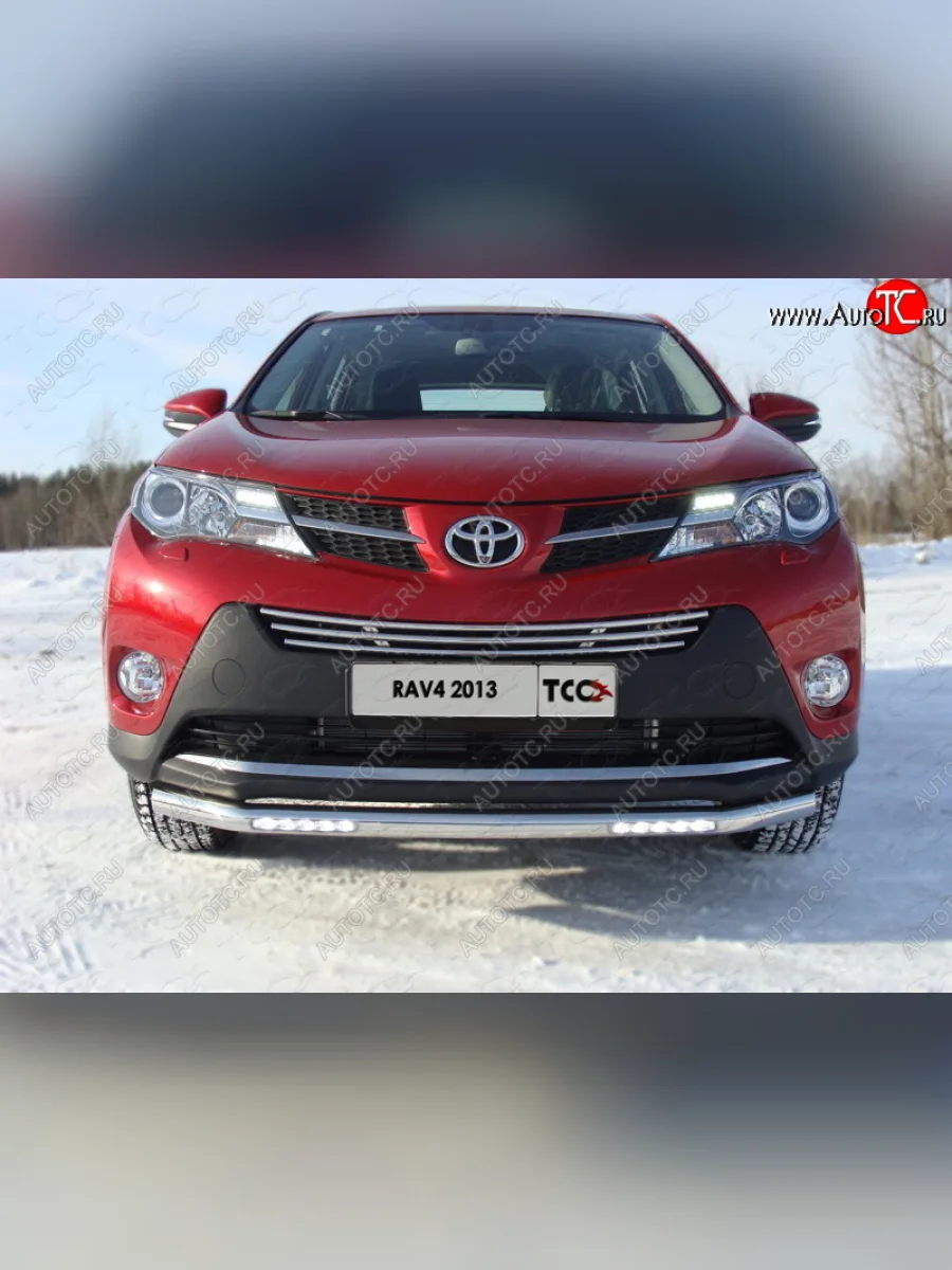 Защита переднего бампера нижняя с ходовыми огнями 60,3 мм ТСС Тюнинг Toyota RAV4 XA40 5 дв. дорестайлинг (2012-2015) (нержавейка)  в Керчи Республика Крым