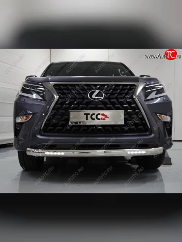 Защита передняя нижняя с ходовыми огнями 75х42 мм ТСС Тюнинг (нержавейка) Lexus GX460  J150 (2019-2022) 2-ой рестайлинг