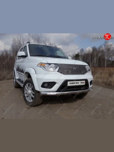 Защита переднего бампера нижняя с ходовыми огнями 76,1 мм ТСС Тюнинг (нержавейка) Уаз Патриот 3163 5-дв. 1-ый рестайлинг (2014-2016)