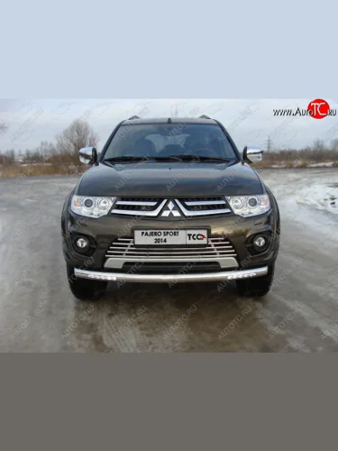 Защита переднего бампера нижняя с ходовыми огнями 76,1 мм ТСС Тюнинг Mitsubishi Pajero Sport PB рестайлинг (2013-2017)