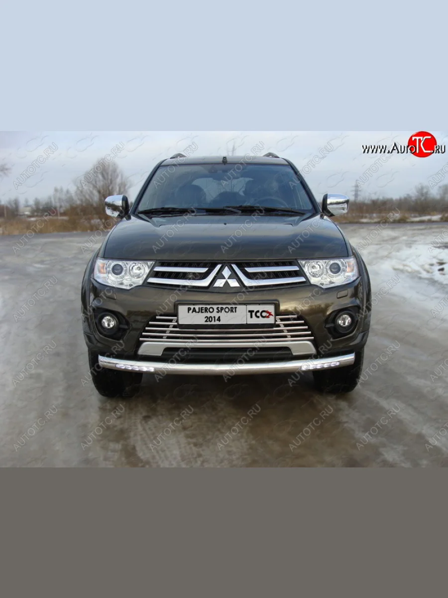 Защита переднего бампера нижняя с ходовыми огнями 76,1 мм ТСС Тюнинг Mitsubishi Pajero Sport PB рестайлинг (2013-2017)  в Самаре Самарской области