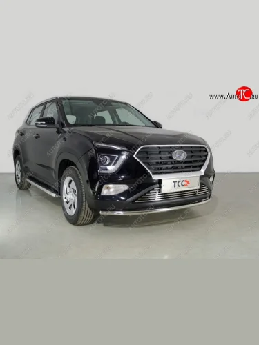 Защита переднего бампера нижняя d42,4 мм ТСС Тюнинг (нержавейка) Hyundai Creta  SU (2020-2022)