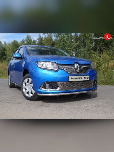 Защита переднего бампера нижняя d42,4 мм ТСС Тюнинг (нержавейка) Renault Sandero  2 (2014-2018) дорестайлинг